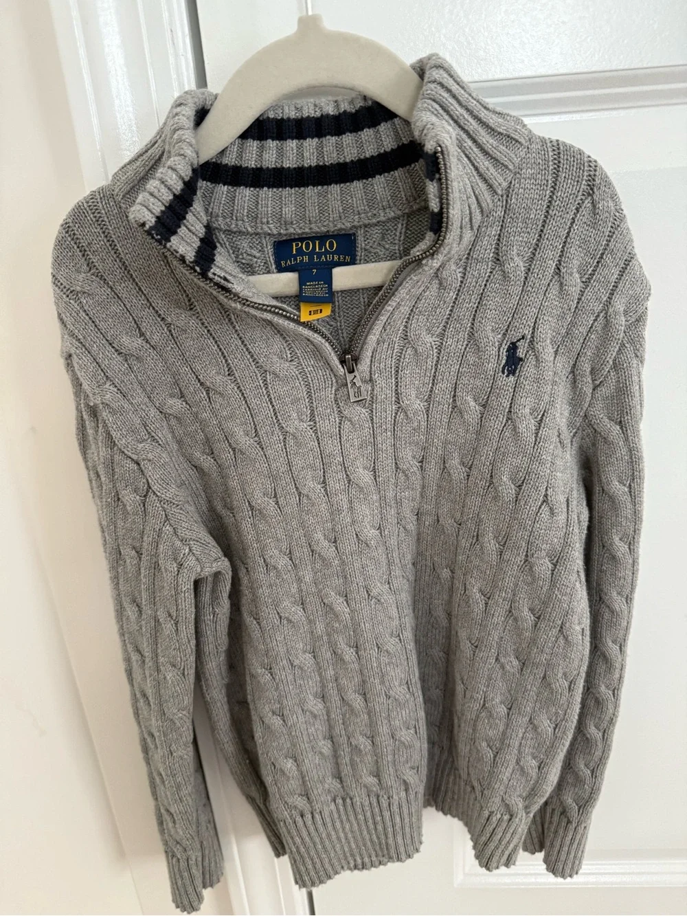 Ralph Lauren boys size 7 Cable-Knit Half-Zip Sweater — Gray